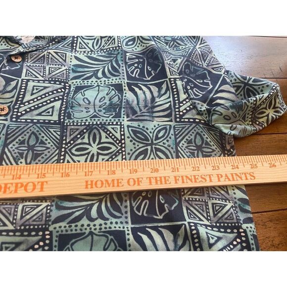 Caribbean Mens Button Up Hawaiian Shirt Size Large Blue Floral Silk Short Sleeve - Picture 12 of 12